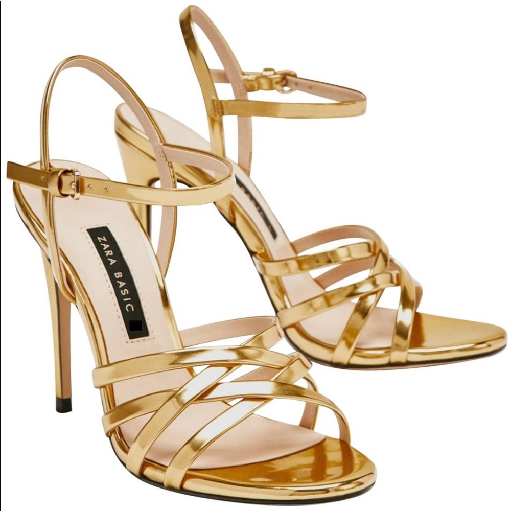Zara Strappy Gold High Heels - New in box!